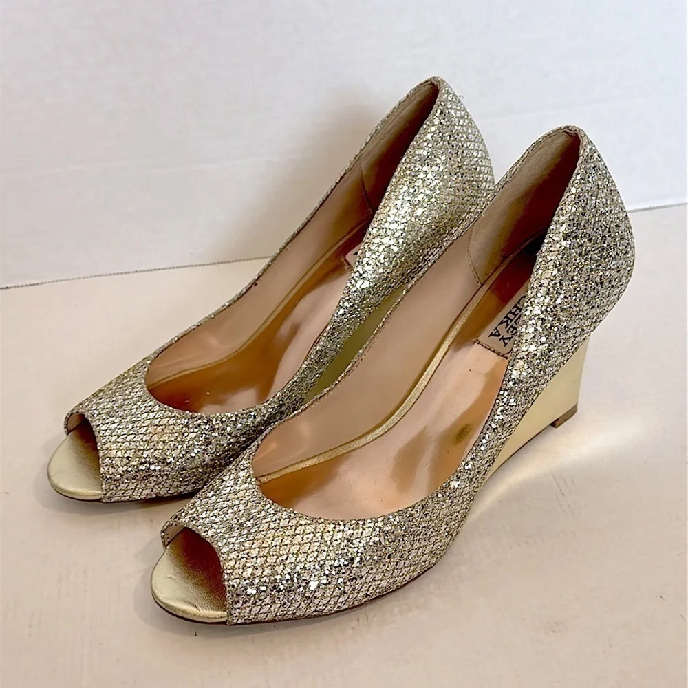 Badgley Mischka Awake Bridal Platino Glitter Pumps 8.5